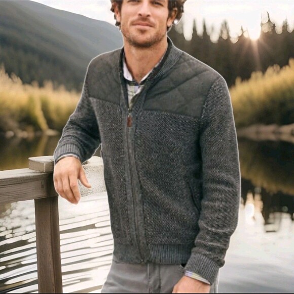 Tommy Bahama Cordillero Bomber Jacket Wool Blend Knit Gray/Blk Men's M - Picture 15 of 15